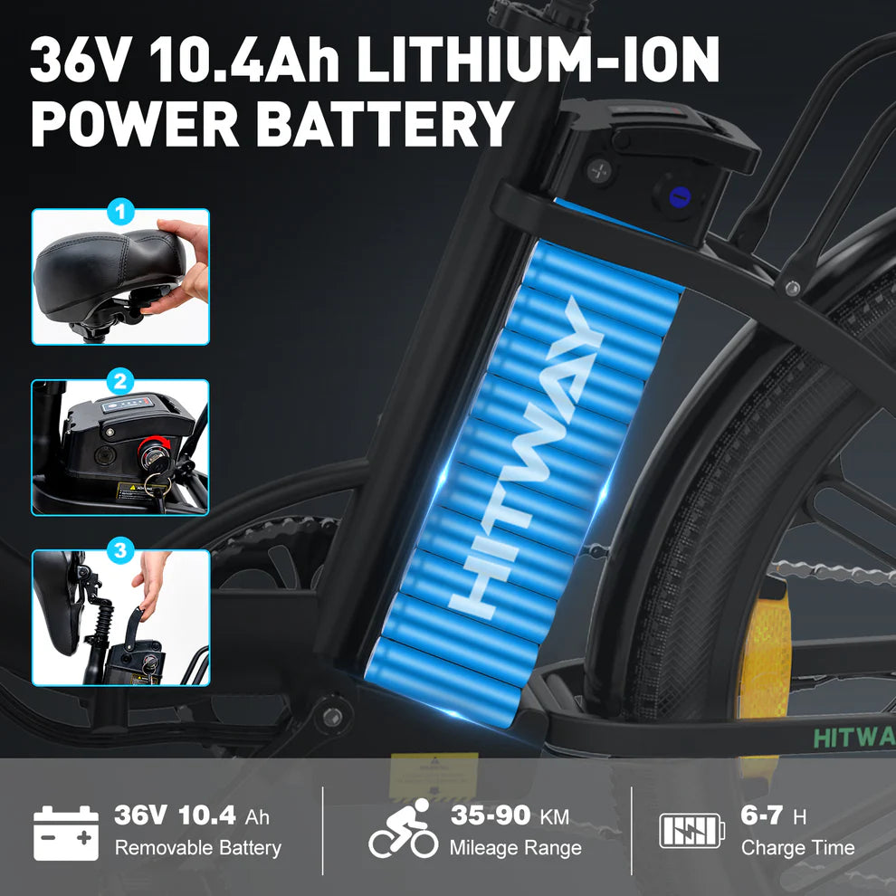Hitway BK37 2025 Version 250W 26" Step-Through City Electric Bike 36V 10.4Ah Battery Comfortable Urban Cruiser