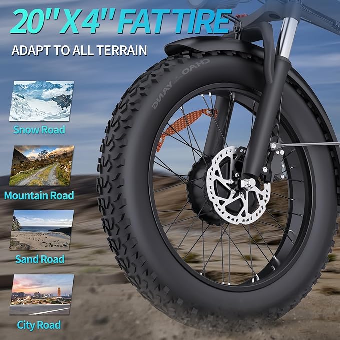 RIDSTAR H20 PRO 2000W Dual Motor Fat Tire Foldable Electric Bike – 48V 23Ah Battery, 70 Miles Range, Dual Disc Brakes, Full Suspension
