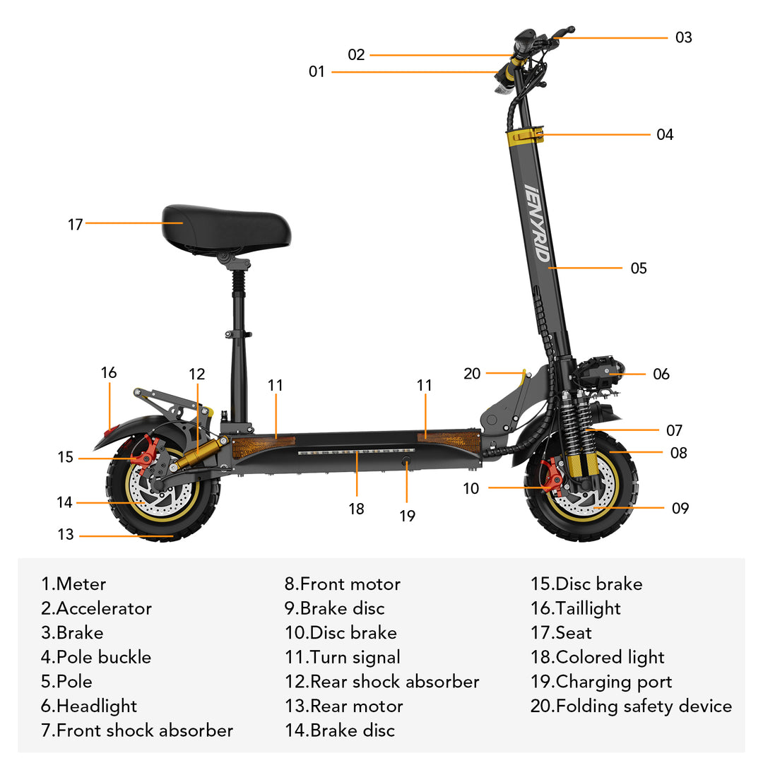 iENYRID ES6 2000W Dual Motor Electric Scooter, 48V 20.8Ah Battery, Off-Road Pneumatic Tires, Top Speed 34Mph, Range 34Miles