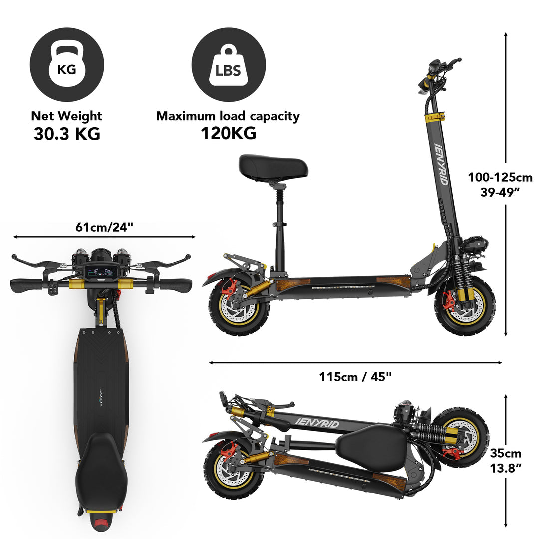 iENYRID ES6 2000W Dual Motor Electric Scooter, 48V 20.8Ah Battery, Off-Road Pneumatic Tires, Top Speed 34Mph, Range 34Miles