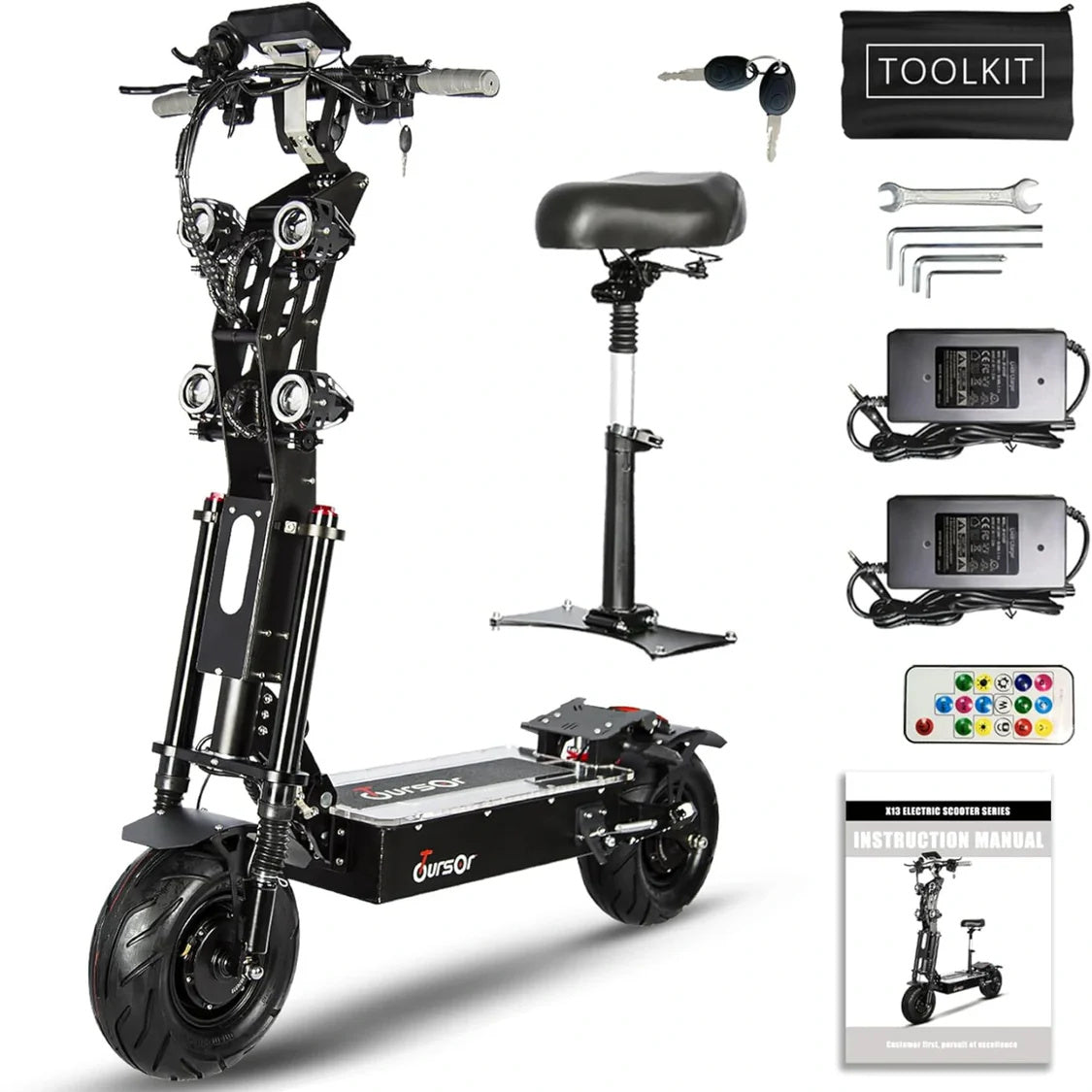 Toursor X13-8000W Electric Scooter 4000W Dual Motor | 75-85 KM/H | 100-140 KM Range | 60V 50Ah Battery | Seat Included | UK Shipping