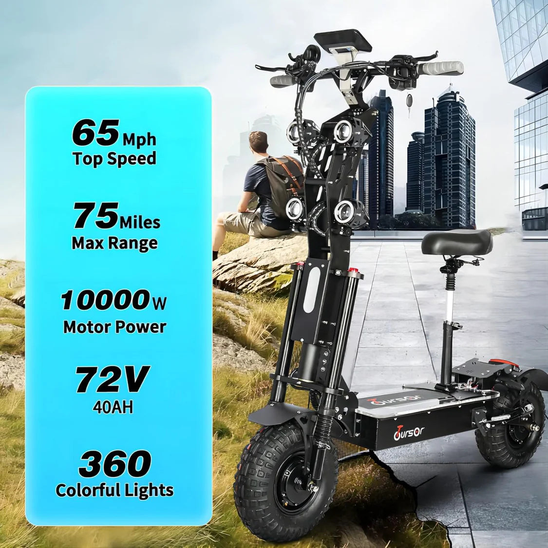 Toursor X14 72V 14" Folding Electric Scooter | 5000W*2 Dual Motors | 72V 40Ah Battery | Seat Included | UK Shipping