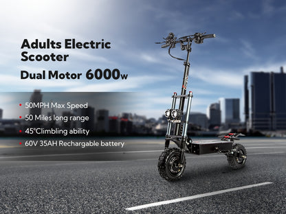 Quickwheel Explorer Folding Electric Scooter – Dual 3000W Motors (6000W Total) 60v 40Ah Samsung Battery, 85km/h Top Speed, 100km Range, High-Performance Adult E-Scooter