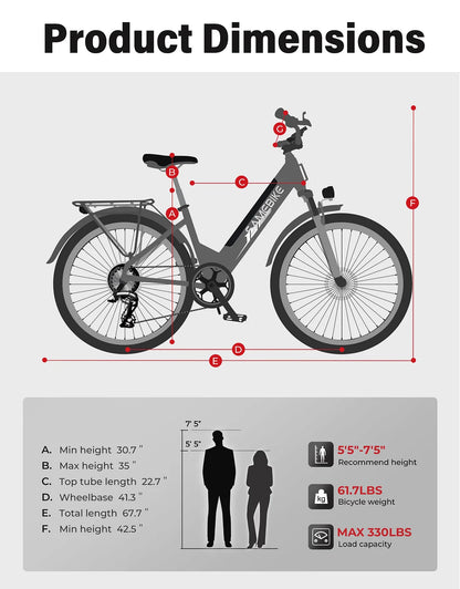 SAMEBIKE RS-A01 Pro-T 26" Pro 36V 15Ah Battery 500W Motor Max Speed 32KM/H Urban Electric Bicycle Best For Commuting And Urban Riding