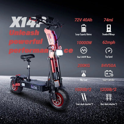Toursor X14 PRO-10000W Electric Scooter 5000W Dual Motor | 90-100 KM/H | 100-120 KM Range | 72V 40Ah Battery | Seat Included | UK Shipping