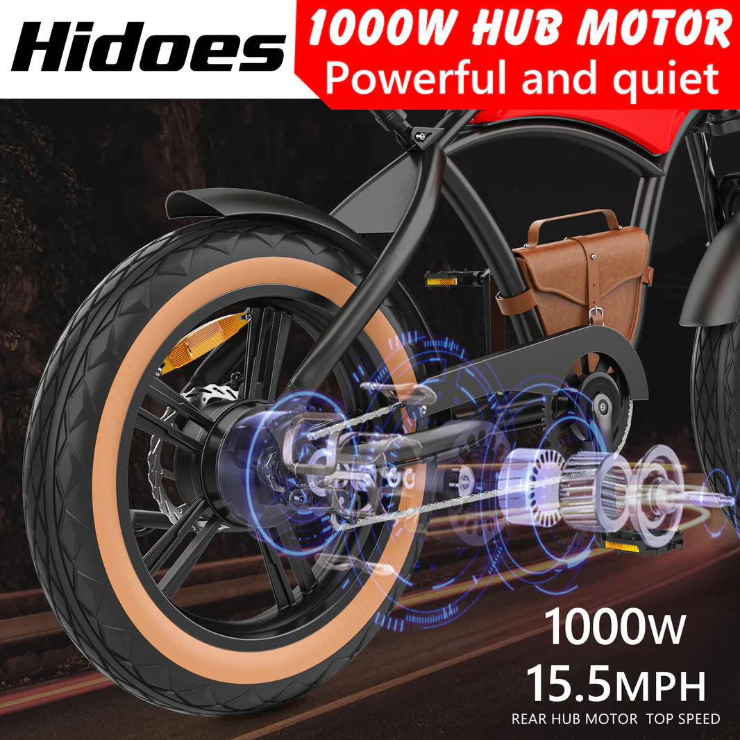 Hidoes B10 Electric Bike – 1000W (1500W Peak) Motor, 48V 13Ah Battery, 30MPH, 20” Fat Tires