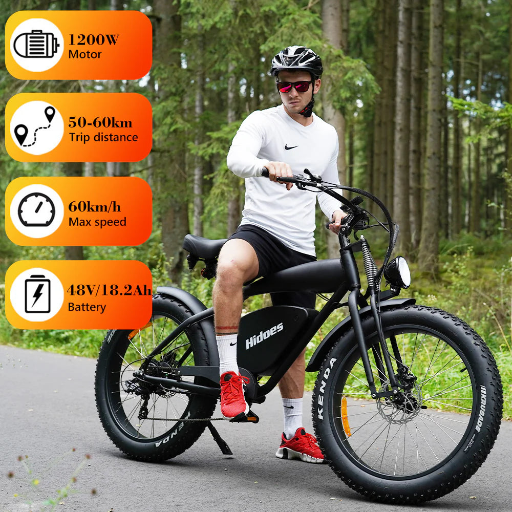 Hidoes B3 1200W Electric Bike – 35MPH, 48V 18.2Ah Battery, 60-Mile Range, High-Performance E-Bike