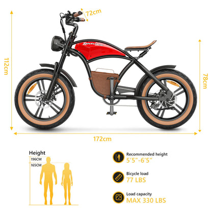 Hidoes B10 Electric Bike – 1000W (1500W Peak) Motor, 48V 13Ah Battery, 30MPH, 20” Fat Tires
