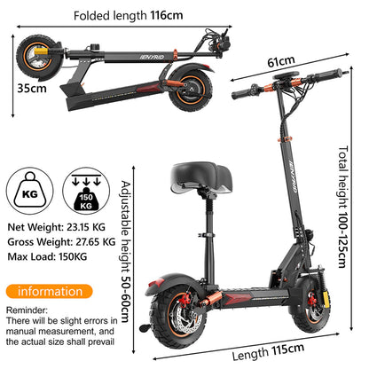 iENYRID M4 Pro S+ 800W Electric Scooter with Seat, 48V 12.5Ah Battery, 10" Off-Road Pneumatic Tires, Top Speed 28 mph, Range 25 Miles