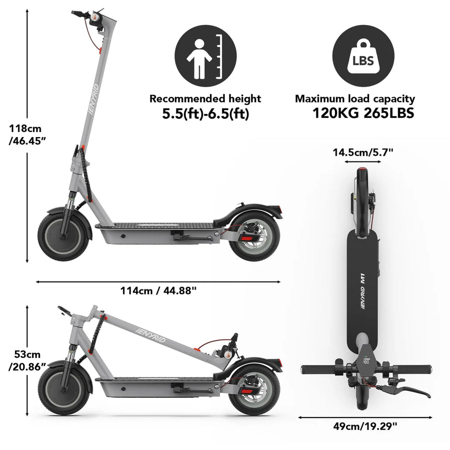iENYRID M1 500W Electric Scooter, 36V 12.5Ah Battery, 10" Honeycomb Solid Tires, Top Speed 22 mph, Range 22 Miles