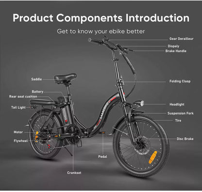 SAMEBIKE CY20 20-Inch City Electric Bike, 36V 12AH, 350W, SHIMANO 7-Speed, Spoke Rim