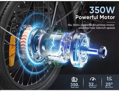 SAMEBIKE CY20 20-Inch City Electric Bike, 36V 12AH, 350W, SHIMANO 7-Speed, Spoke Rim